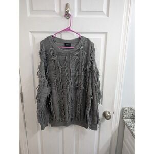Storia Fringe Shag Knit Sweater‎ Women Gray - Size L